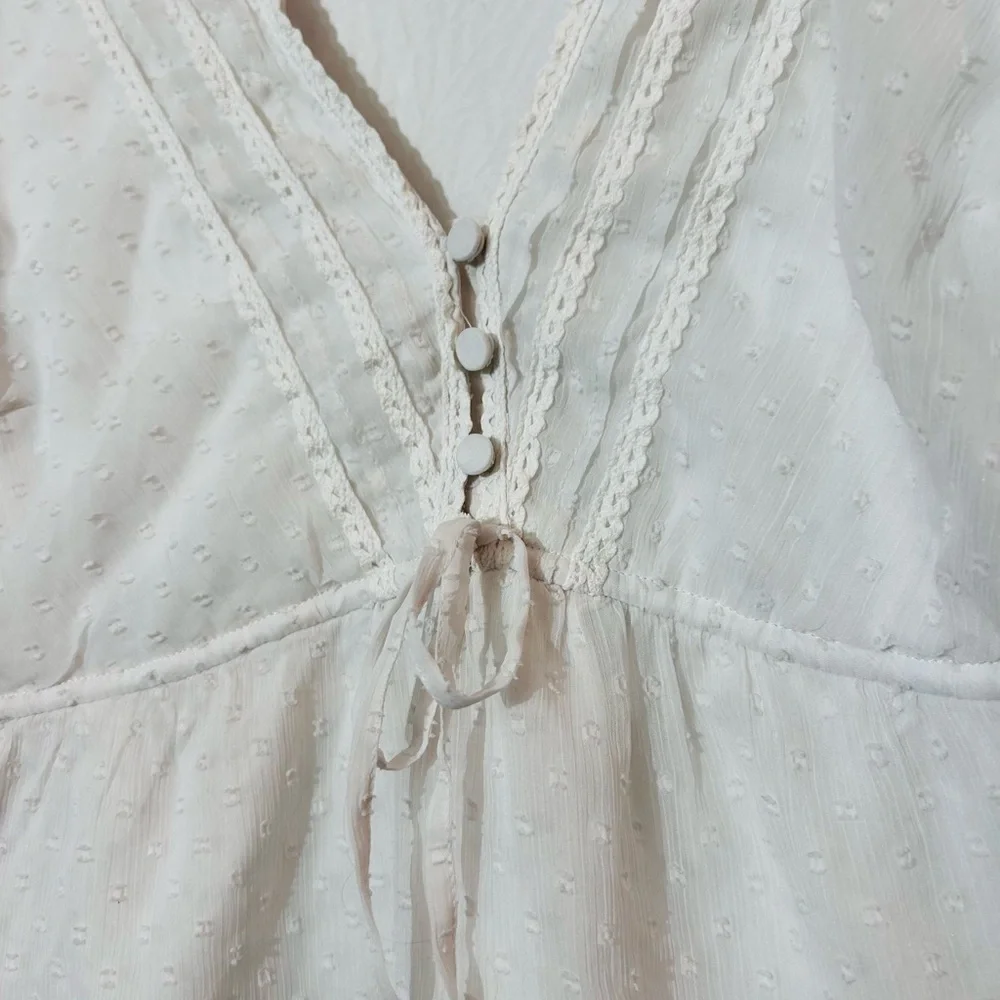 Abercrombie White Swiss Dot Puff Sleeve Peplum Blouse XS Cottagecore Babydoll